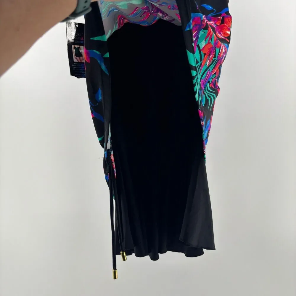 Shore Shapes Swimdress Women 16 Black Floral‎ New Asymmetrical Side Cinch sides